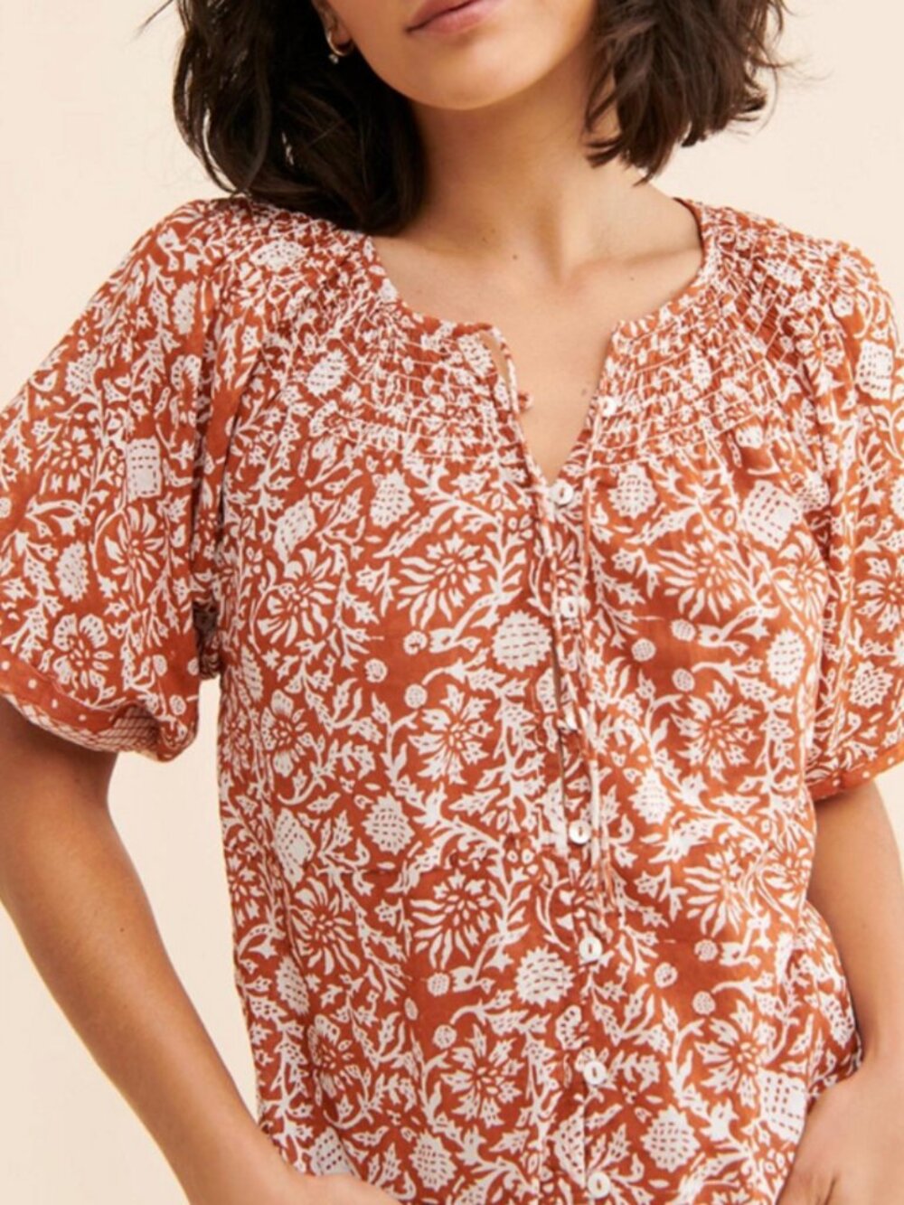 Cleobella Adele Blouse Anila Boho Floral Organic Cotton Block Print Small - Picture 3 of 9